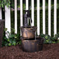 27" Tall 2-Tier Barrel and Pump Waterfall Fountain, Bronze Finish
