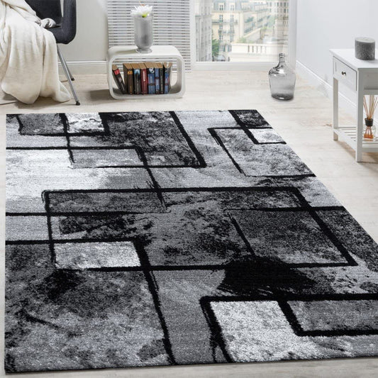 Area Rug Modern Abstract Paint Effect in Black Grey for Living-Room, Size: 2'8" X 4'11"