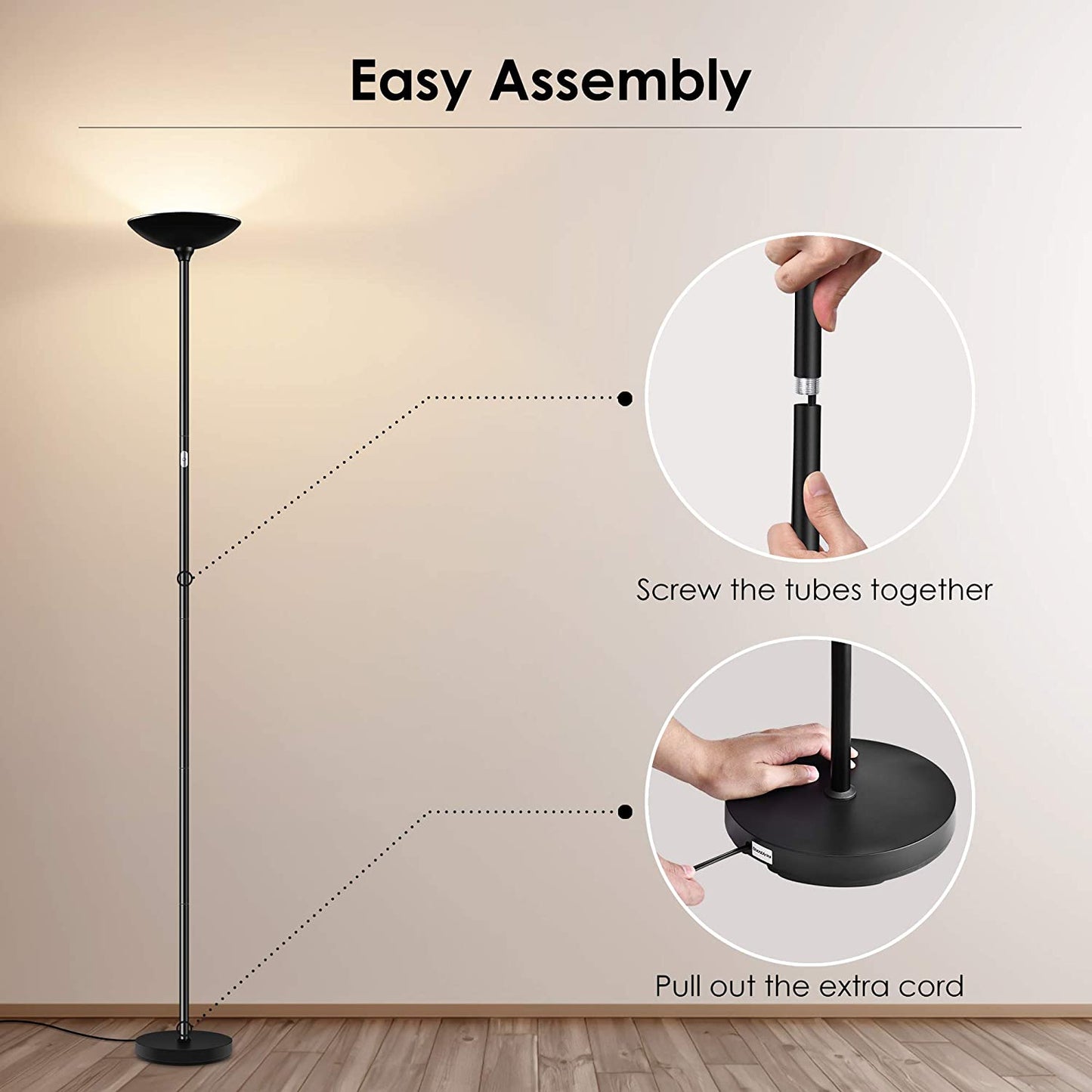 Floor Lamp, Standing Lamp, 20W 2000LM LED Torchiere Floor Lamp, Stepless Dimmable, Touch Control, 3000K Daylight, 50000Hrs Lifespan, Floor Lamps for Living Room, Standing Lamps for Bedroom