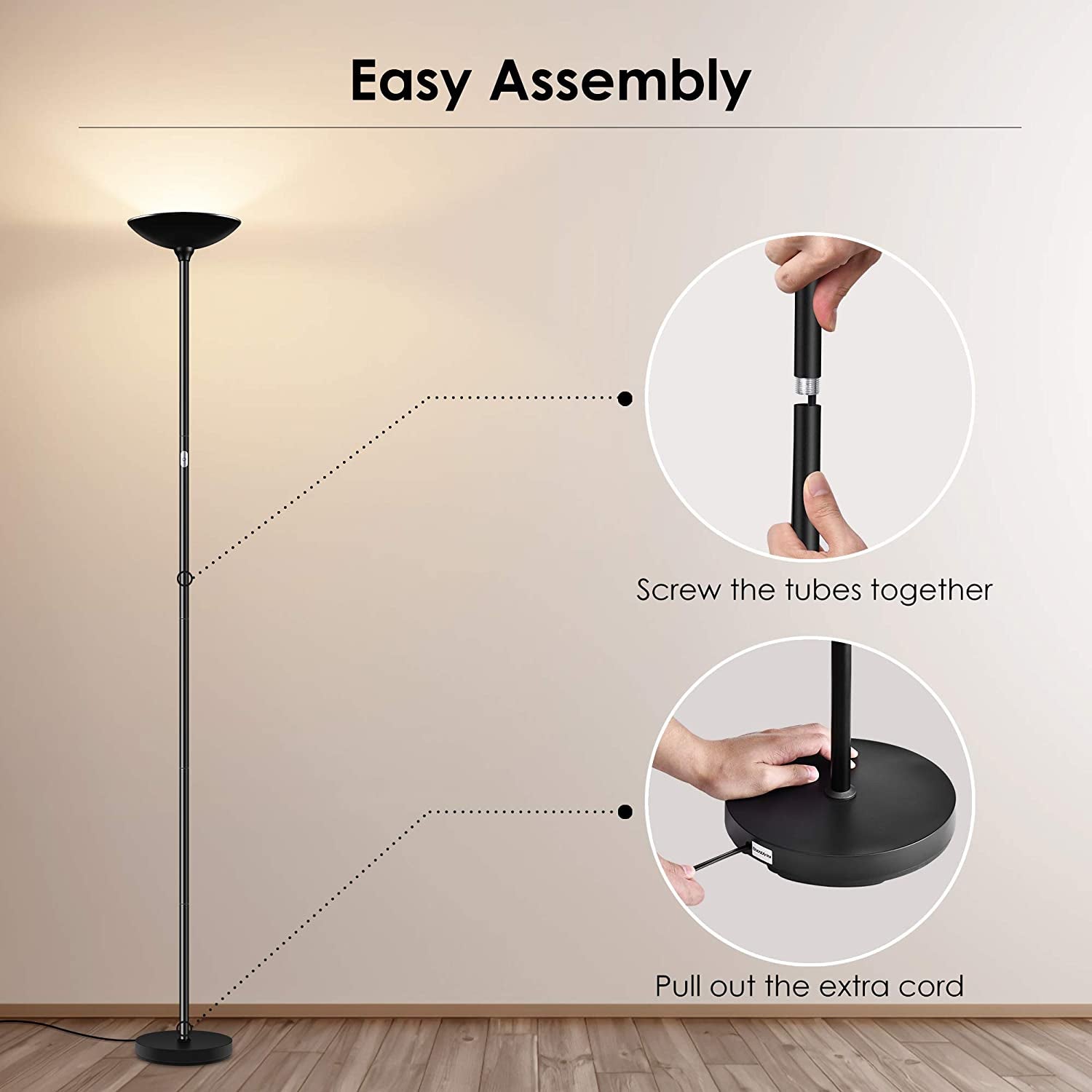 Floor Lamp, Standing Lamp, 20W 2000LM LED Torchiere Floor Lamp, Stepless Dimmable, Touch Control, 3000K Daylight, 50000Hrs Lifespan, Floor Lamps for Living Room, Standing Lamps for Bedroom