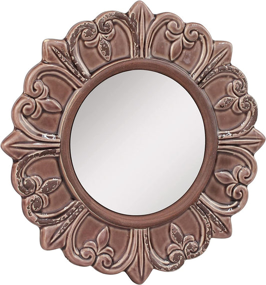 Decorative 9" Warm Taupe round Ceramic Accent Wall Mirror