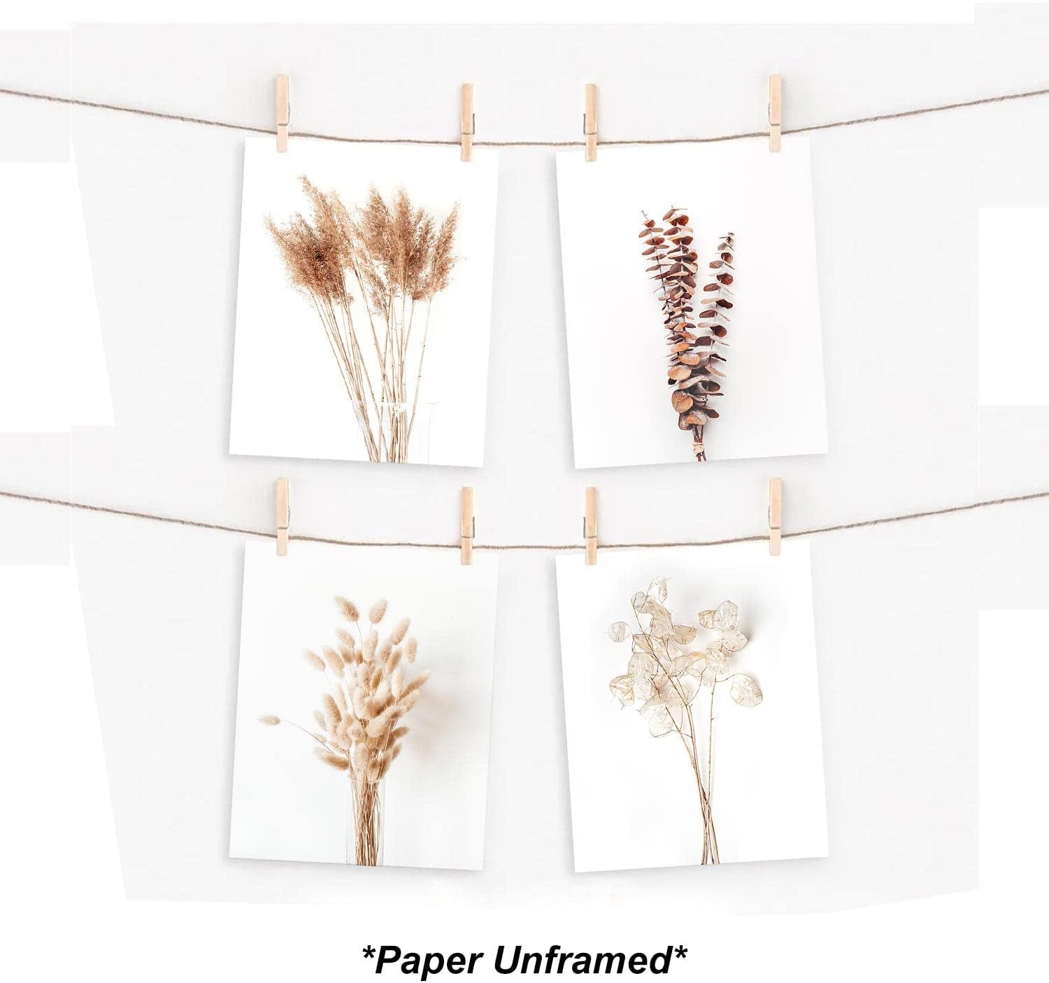 Boho Wall Art Modern Farmhouse Bathroom Decor Cute Pampas Grass Wall Decor Botanical Prints Beige Room Aesthetic Neutral Kitchen Bedroom Decor Set of 4(UNFRAMED 8X10In)