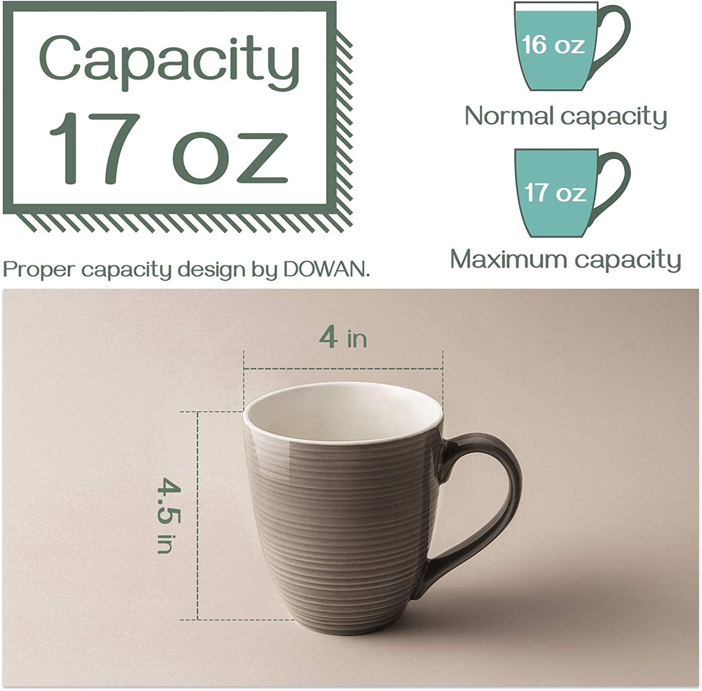17 Oz Large Coffee Mugs Set of 4 - Ceramic Coffee Mugs with Large Handle, Easter Mother'S Day Coffee Cups Gift for Hot or Cold Drinks, Easy to Hold & Texture Design, Brown