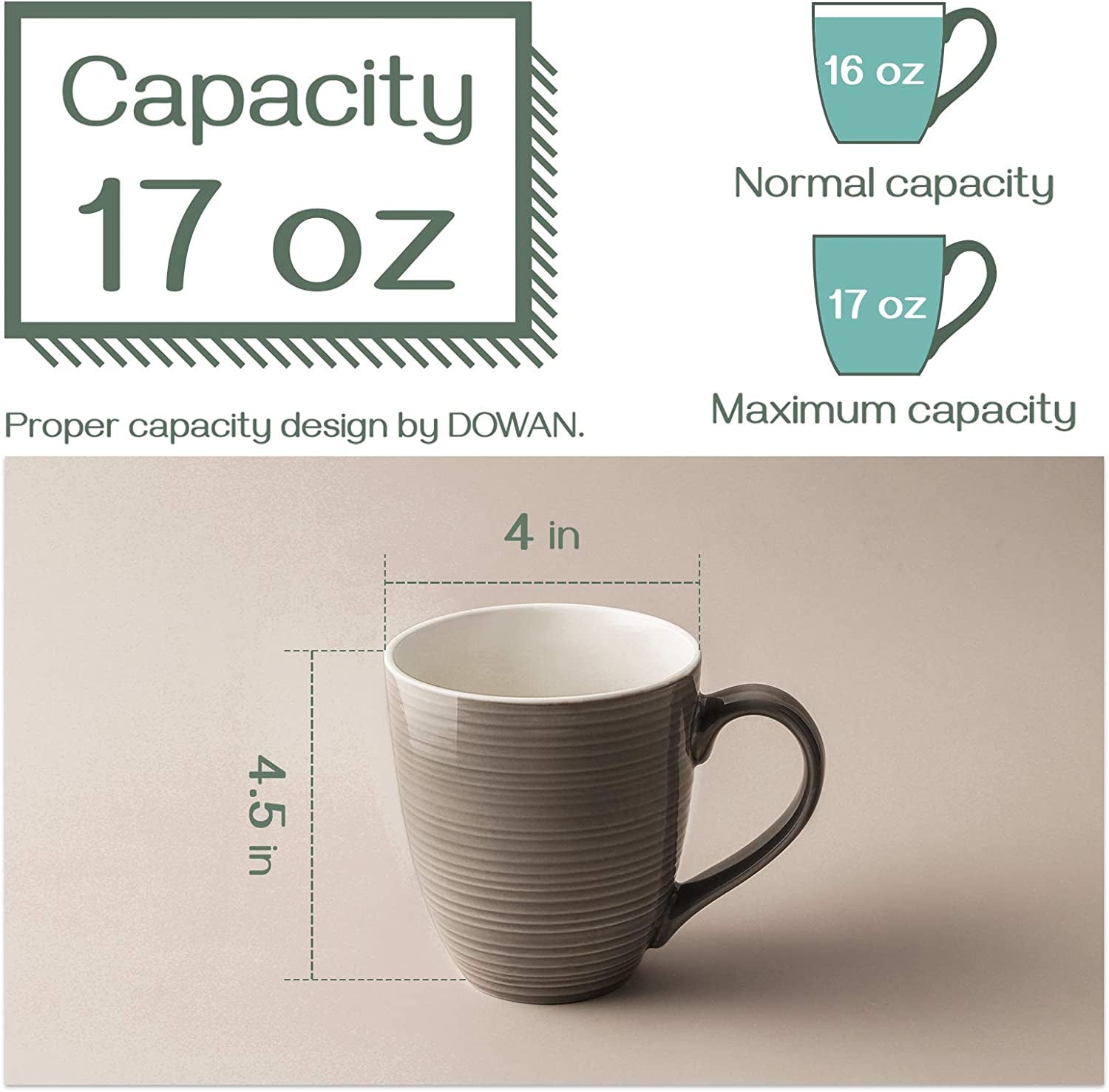 17 Oz Large Coffee Mugs Set of 4 - Ceramic Coffee Mugs with Large Handle, Easter Mother'S Day Coffee Cups Gift for Hot or Cold Drinks, Easy to Hold & Texture Design, Brown