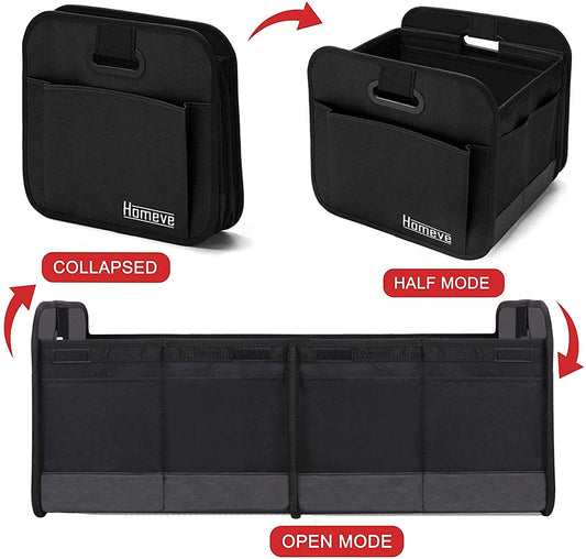 Trunk Organizer for Car, Car Storage, Reinforced Handles, Collapsible Multi-Compartment Car Organizers Foldable and Waterproof, 600D Oxford Polyester, Suitable for Any Car, SUV, Mini-Van, Black
