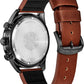 Men'S Eco-Drive Weekender Chronograph Watch in Black IP Stainless Steel with Brown Leather Strap, Black Dial (Model: AT2447-01E)