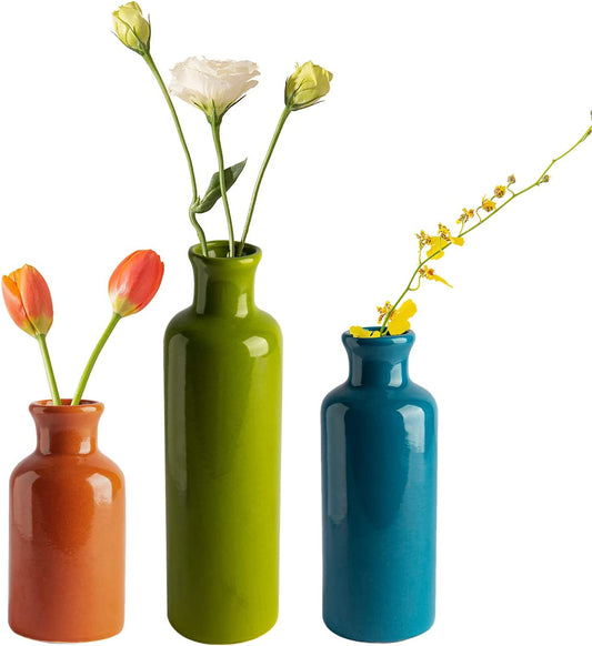 Ceramic Vases Set of 3 for Home Decor, Chinese Classical and Gorgeous Pottery Vase , Flower