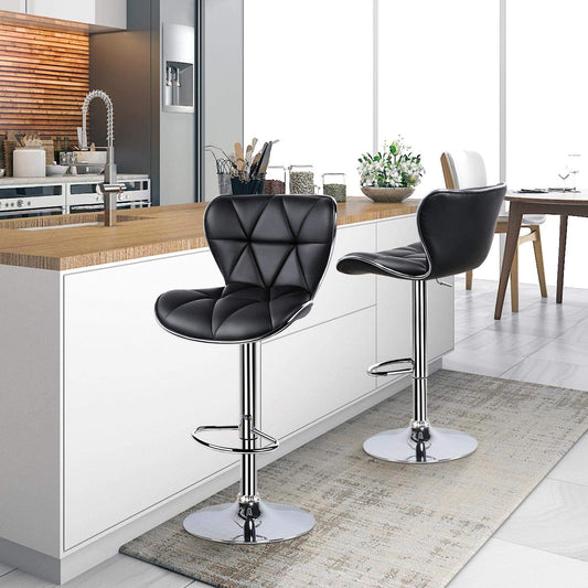 2Pcs Adjustable Bar Stools PU Leather Swivel Bar Chair with Shell Back Black Pub Chairs Counter Height Home Kitchen Dining Room Chairs