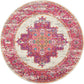 Passion Ivory/Fuchsia 4' X round Area Rug, Boho, Traditional, Easy Cleaning, Non Shedding, Bed Room, Living Room, Hallway, (4' Round)