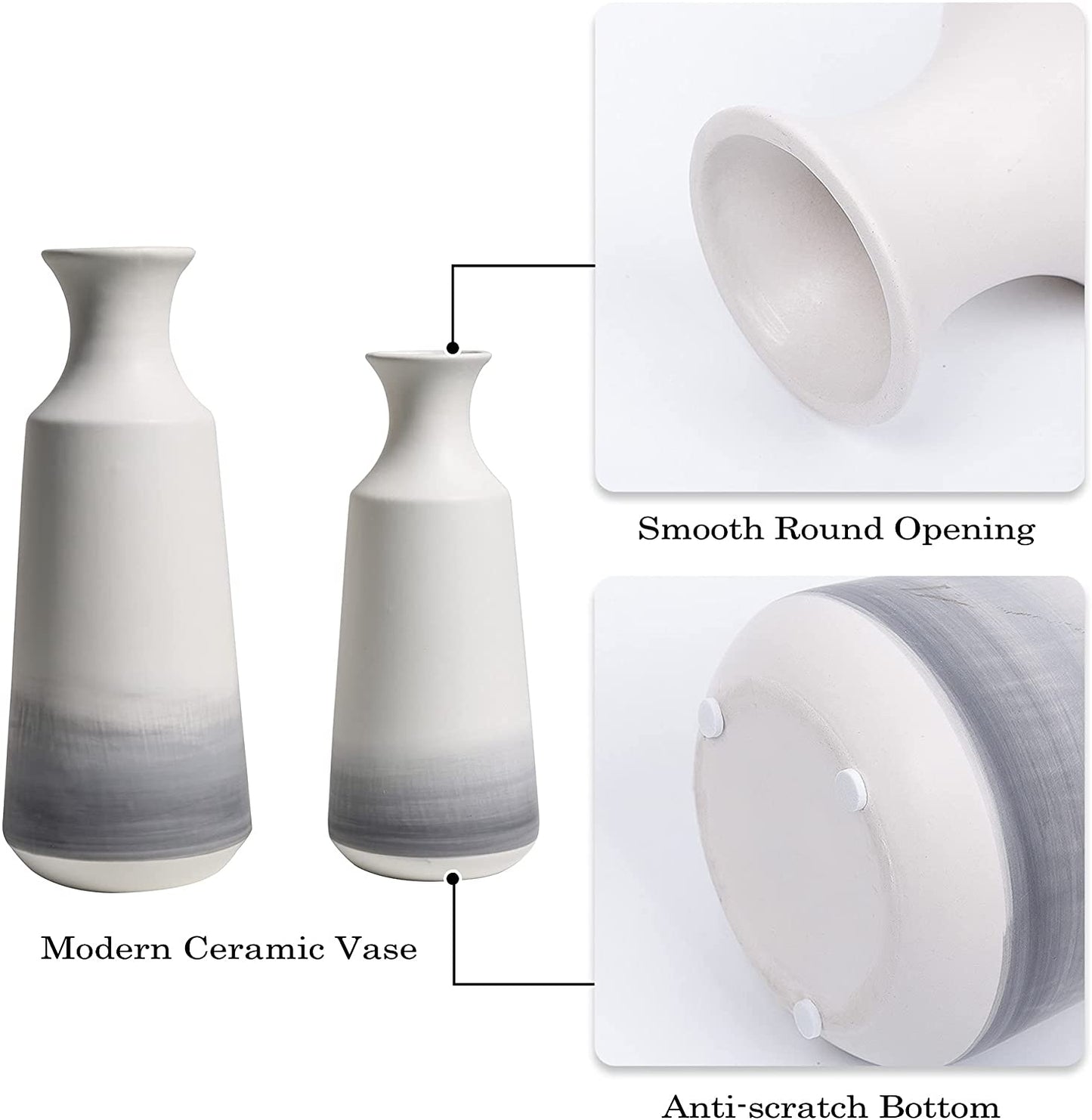 Modern Ceramic Flower Vase, Grey and White Decorative Vase for Pampas Grass, Set of 2 Terracotta Vases for Home Decor, Modern Farmhouse Decor, Living Room, Shelf Decor-12