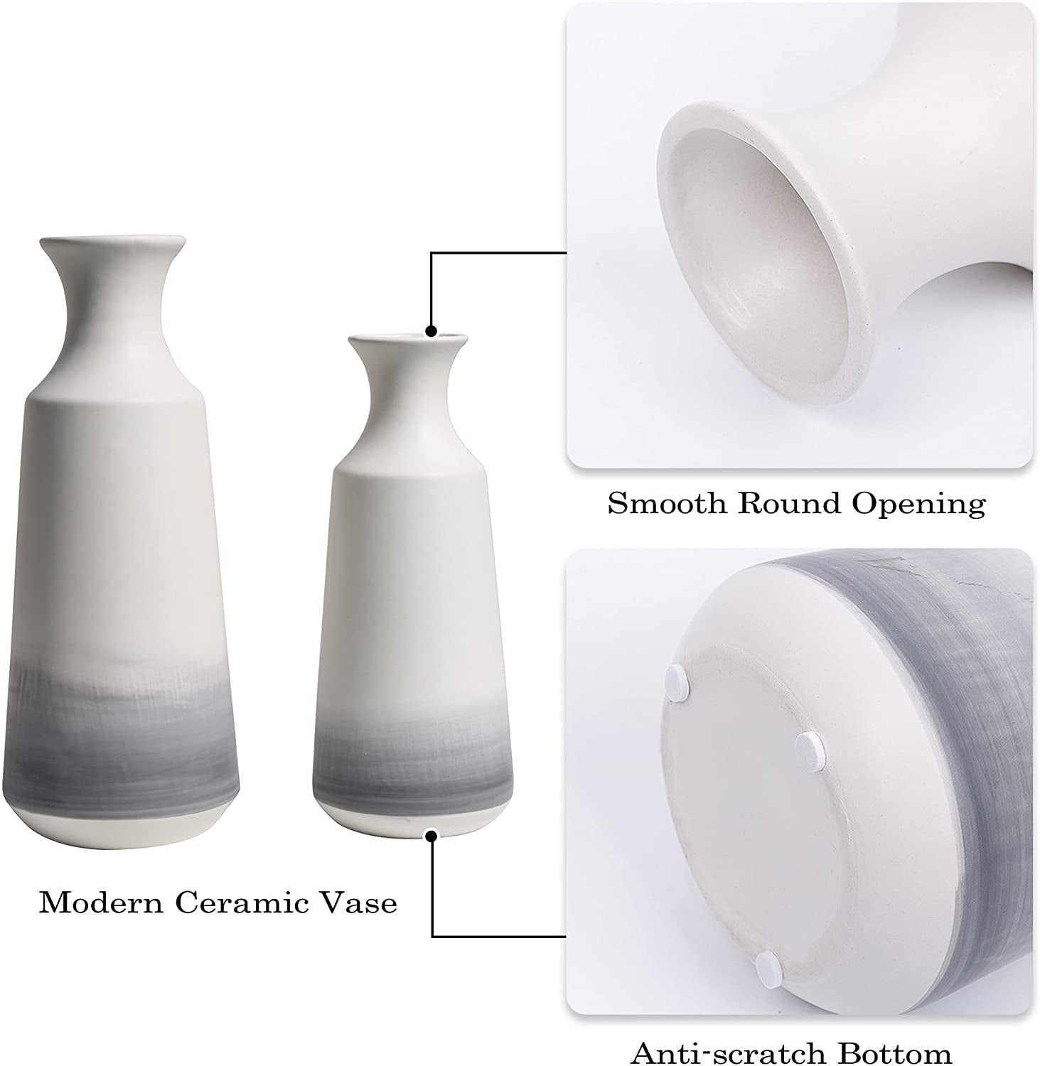 Modern Ceramic Flower Vase, Grey and White Decorative Vase for Pampas Grass, Set of 2 Terracotta Vases for Home Decor, Modern Farmhouse Decor, Living Room, Shelf Decor-12