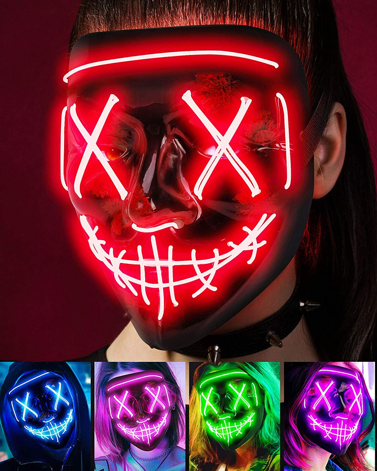 Halloween Mask, LED Light up Purge Mask, Purge Mask Costume,Halloween Masks Costume for Men Women Kids