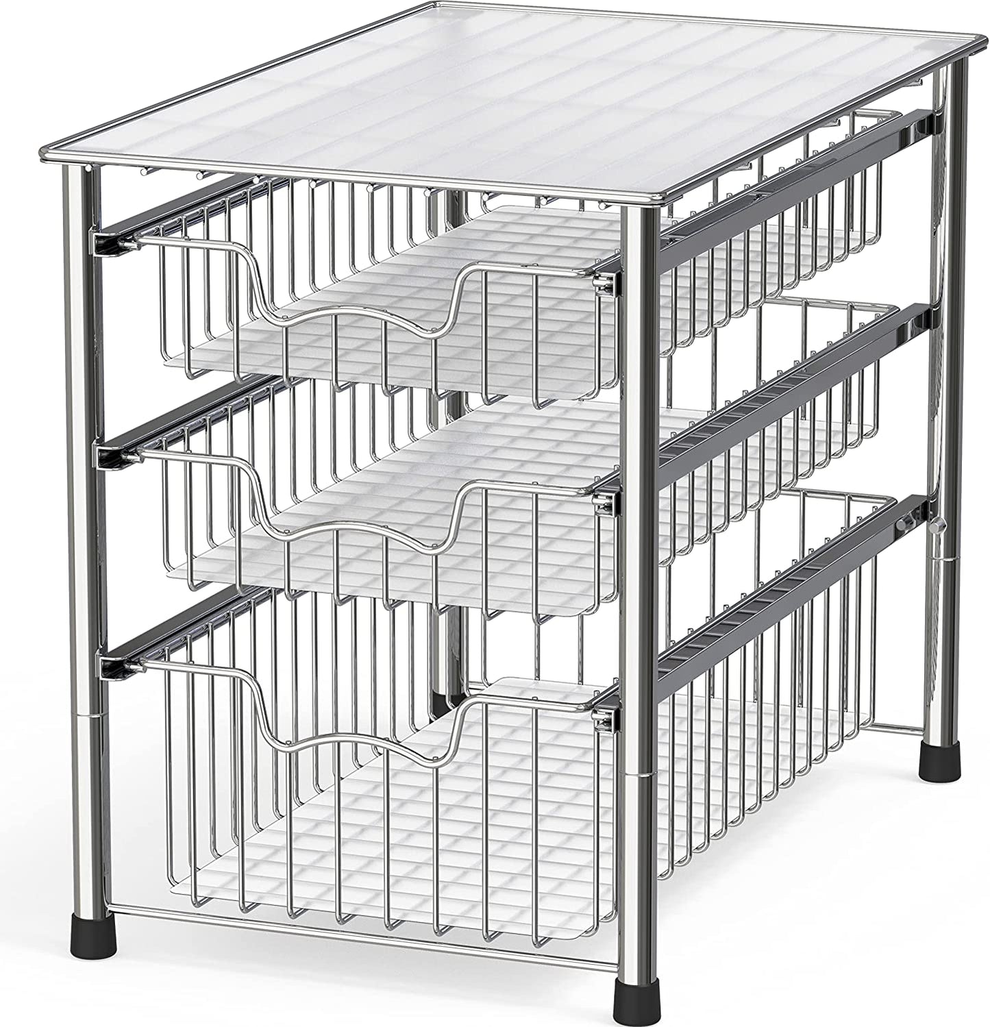 Stackable 3 Tier Sliding Basket Organizer Drawer, Chrome