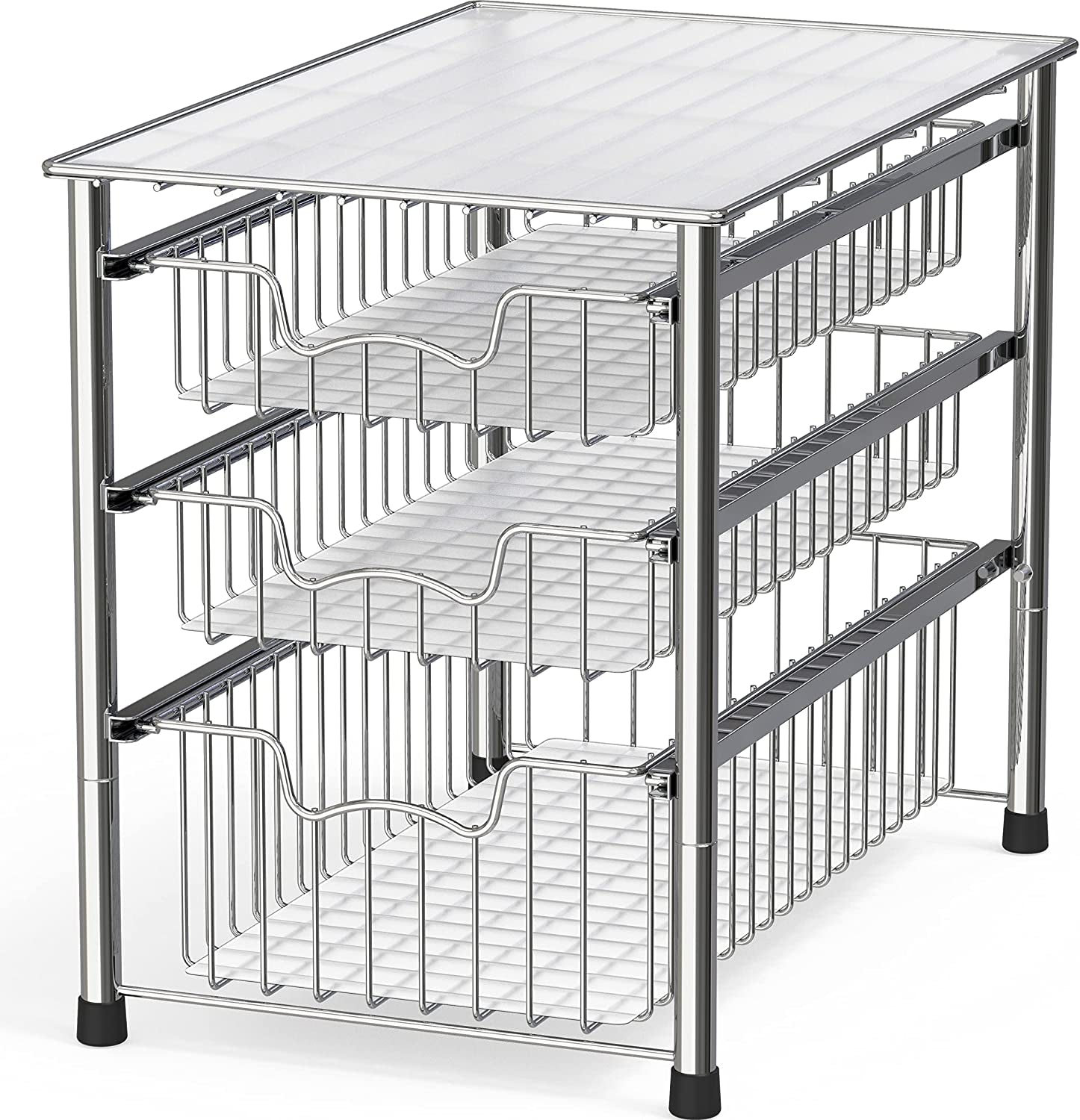 Stackable 3 Tier Sliding Basket Organizer Drawer, Chrome