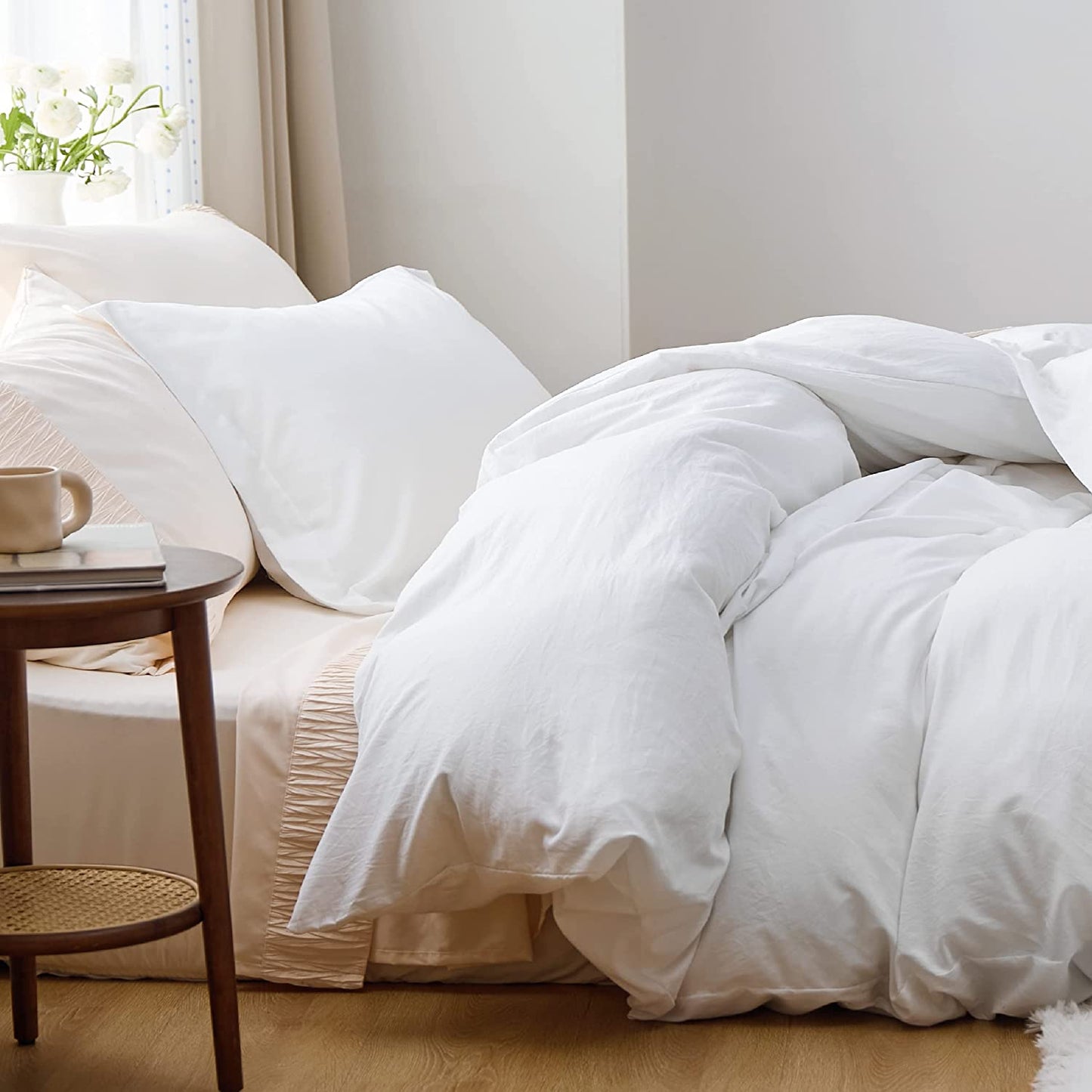 BEDSURE White Duvet Covers Queen Size - Washed Duvet Cover, Soft Queen Duvet Cover Set 3 Pieces with Zipper Closure, 1 Duvet Cover 90X90 Inches and 2 Pillow Shams (No Comforter)