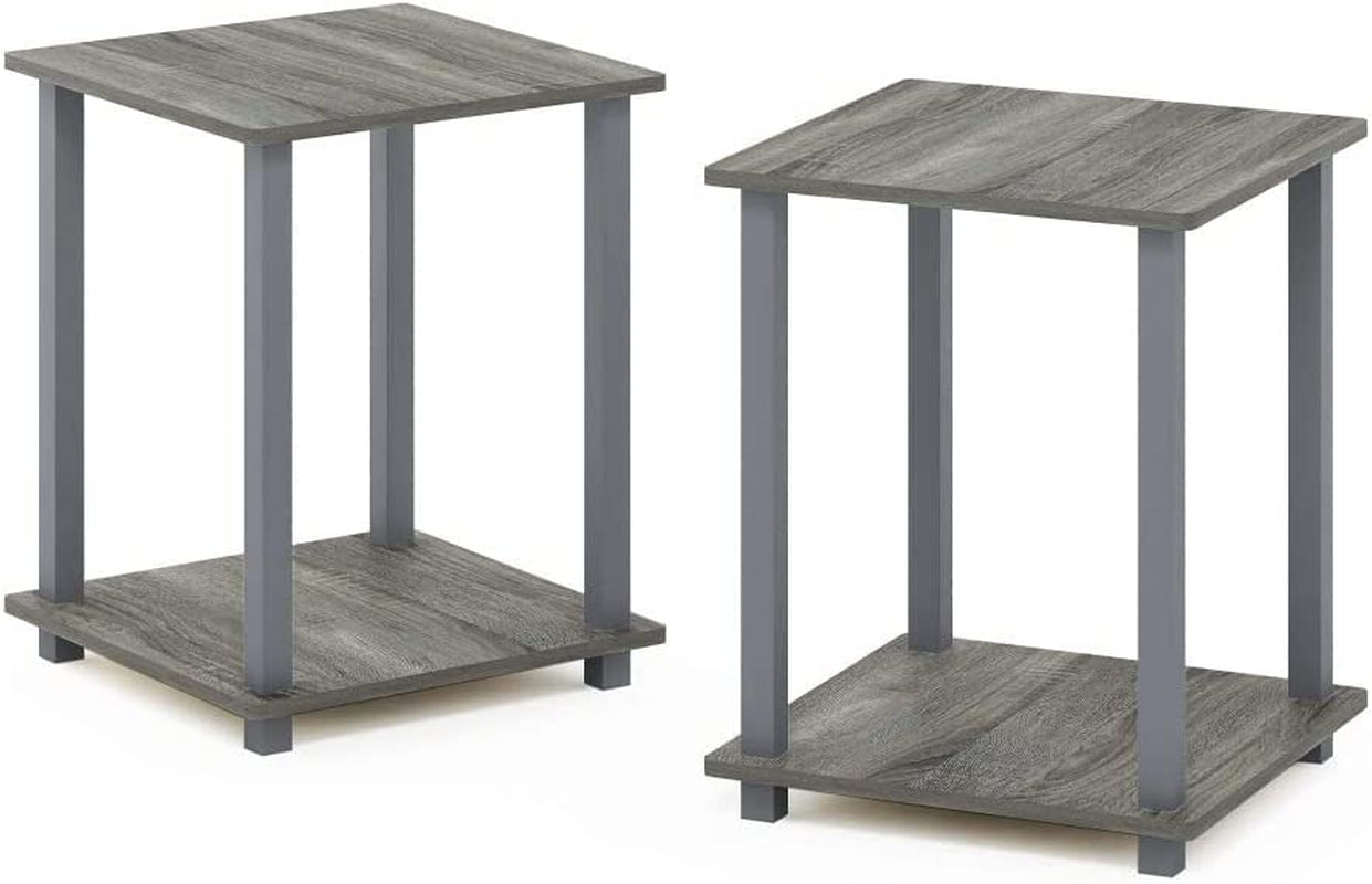 Simplistic Set of 2 End Table, French Oak Grey/Grey