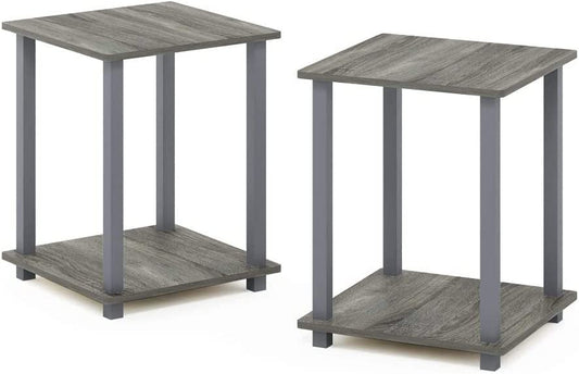 Simplistic Set of 2 End Table, French Oak Grey/Grey