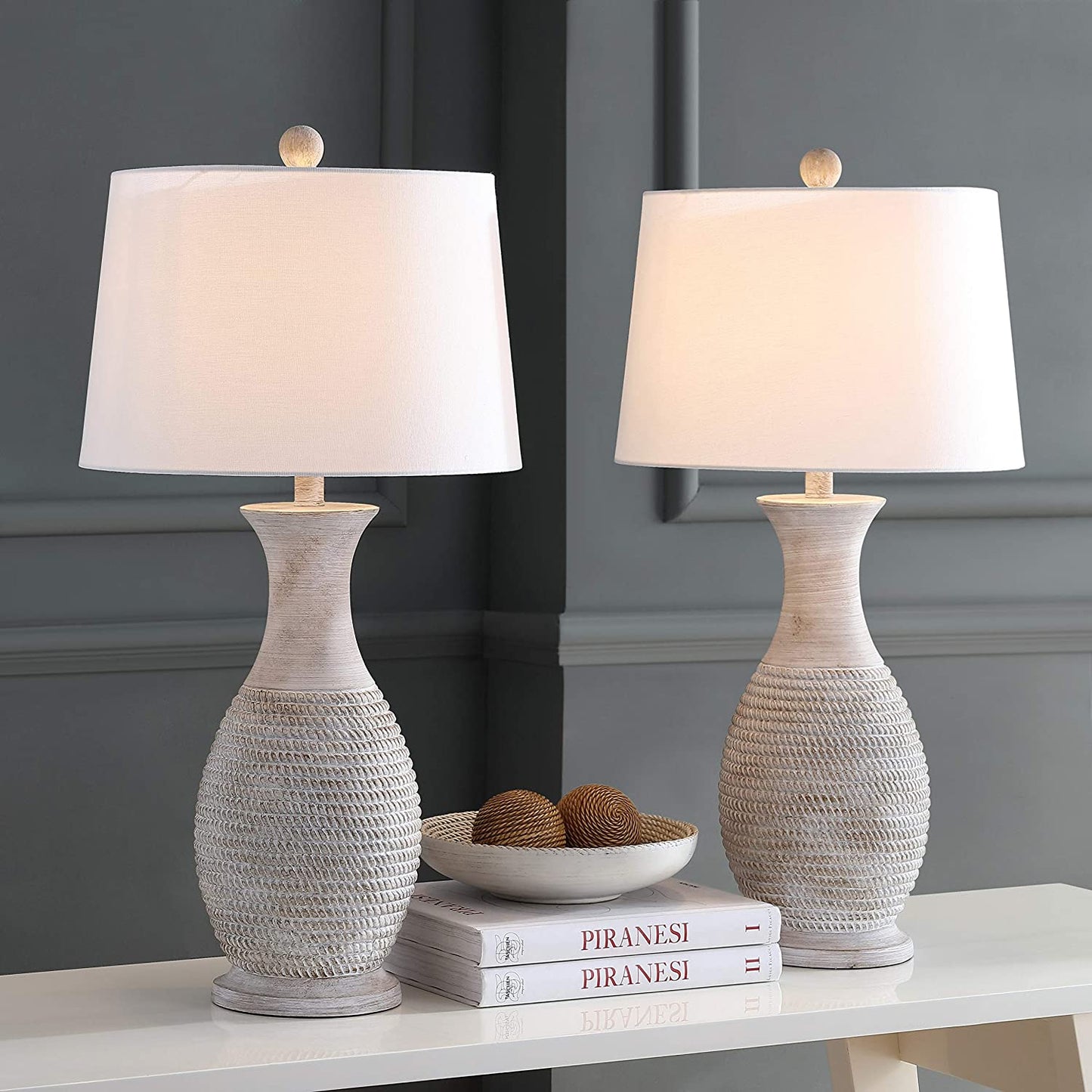 Lighting Collection Bentlee Rustic Grey 30-Inch Bedroom Living Room Home Office Desk Nightstand Table Lamp Set of 2 (LED Bulbs Included)