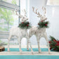Reindeer Christmas Decoration Christmas Deers 12'' Standing Reindeer Decorations Christmas Deer Figurines Ornament Figurines with Red Berry Stem Pine Wreath, Indoor Tabletop Decorative