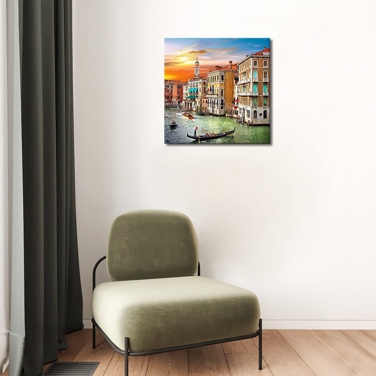 Wall Art Decor Poster Painting on Canvas Print Pictures Scenic Views of Venice Canal Boat Italy Town Landscape Framed Picture for Home Decoration Living Room Artwork