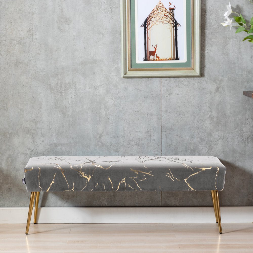 Duhome Elegant Lifestyle Ottoman Bench Gilding Velvet Uphplstered Grey