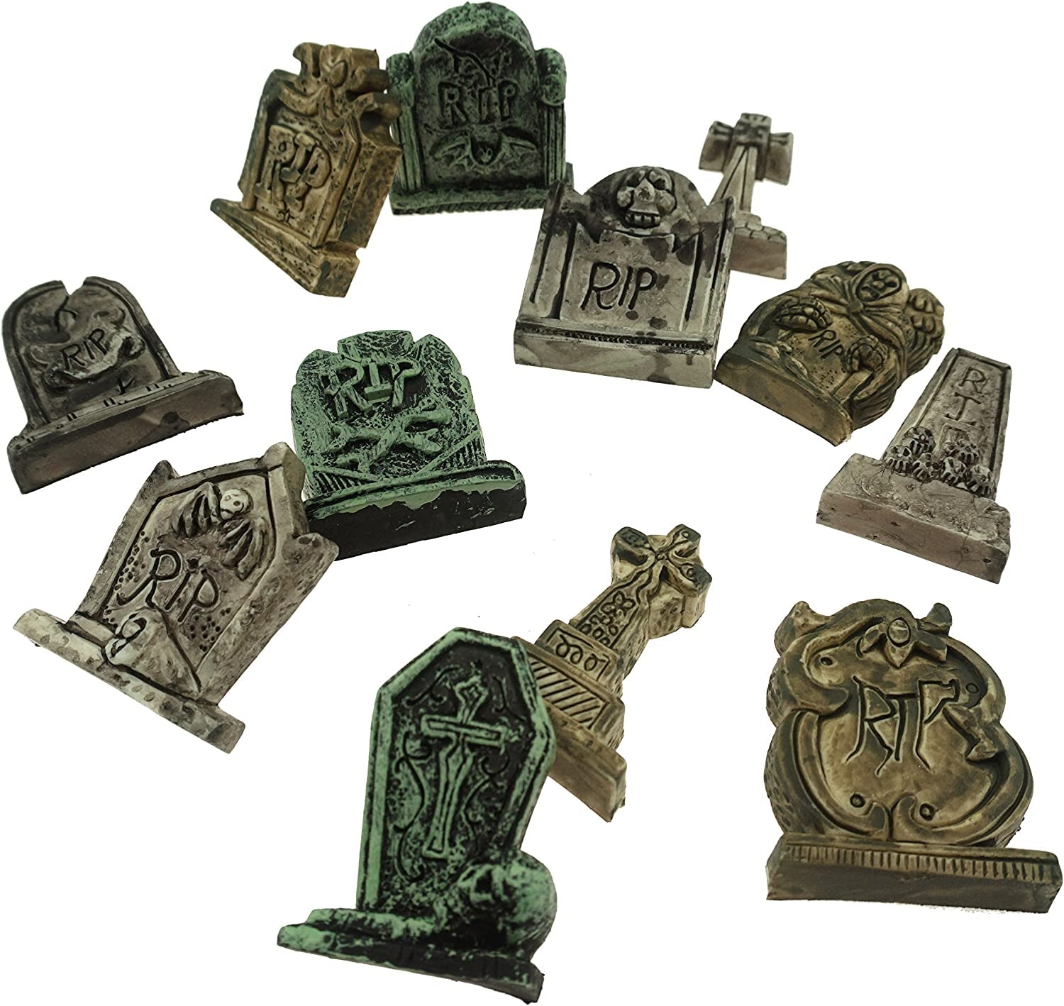 Set of 12 Miniature Tombstones for Halloween Decorations