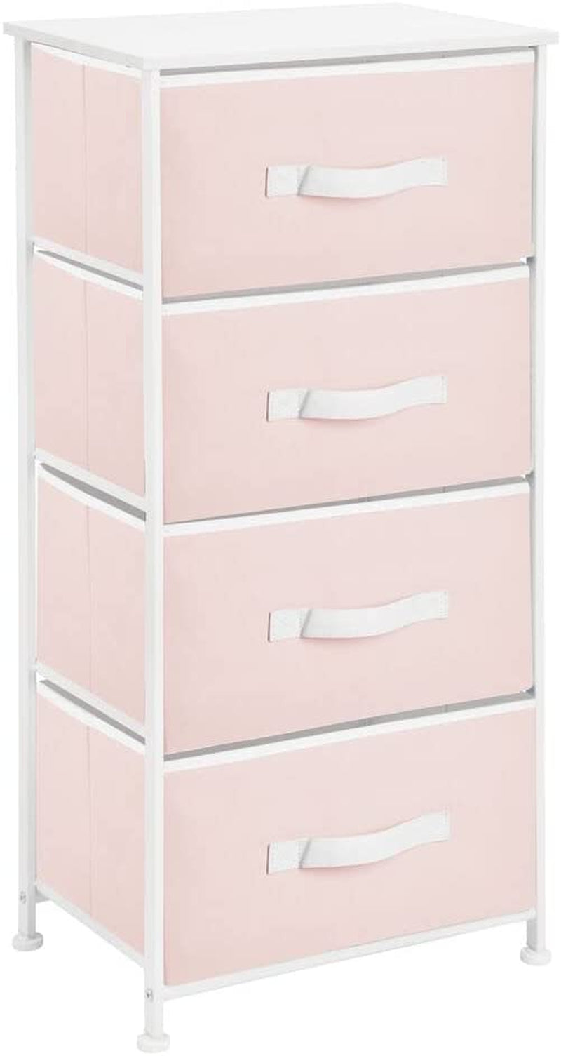Mdesign Storage Dresser Furniture Unit - Tall Baby and Kid Standing Organizer Tower for Bedroom, Nursery, Playroom, and Closet - 4 Drawer Removable Fabric Bins - Pink/White