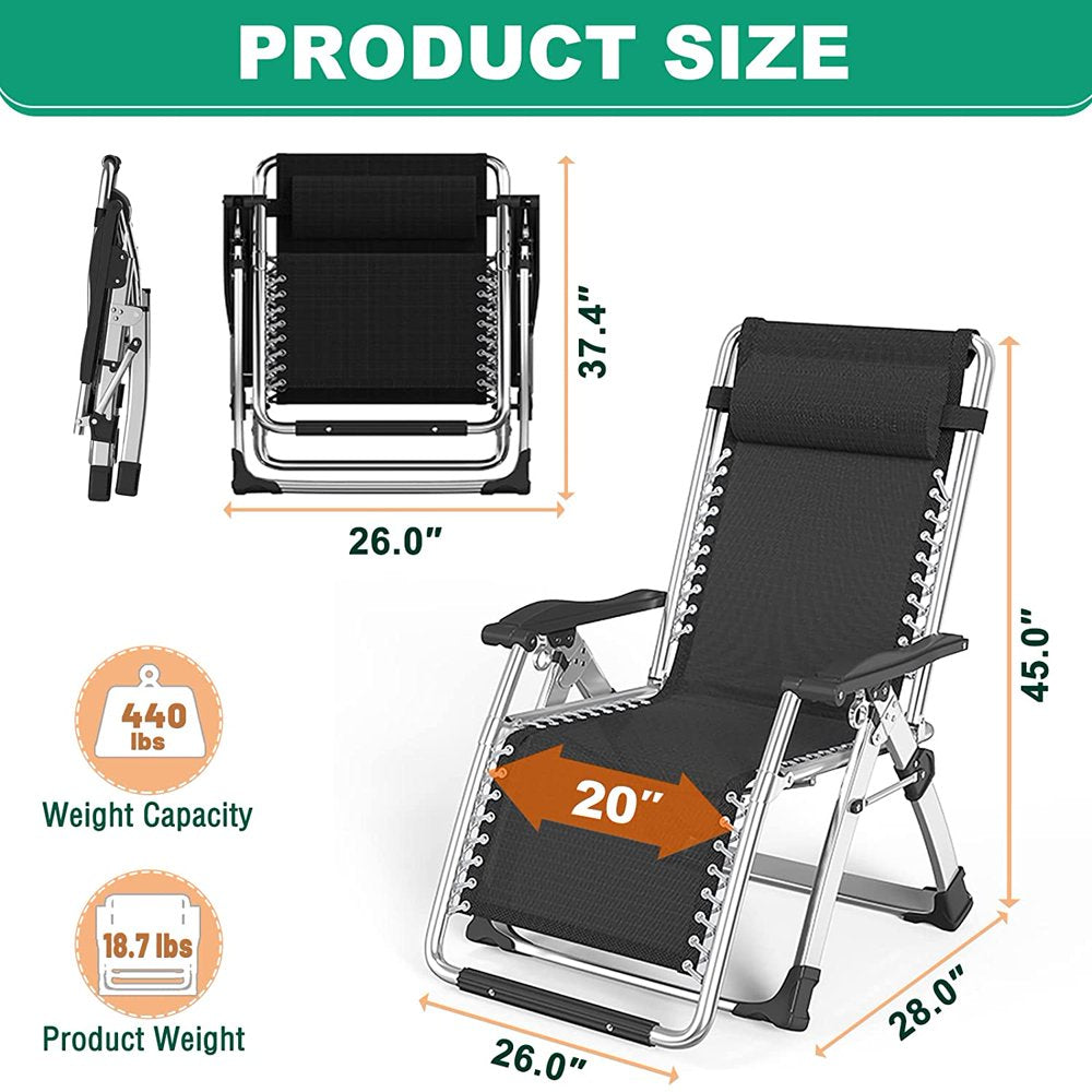 Zero Gravity Chair, Lawn Recliner, Reclining Patio Lounger Chair, Folding Portable Chaise, with Soft Cushion, Cup Holder, Adjustable Headrest