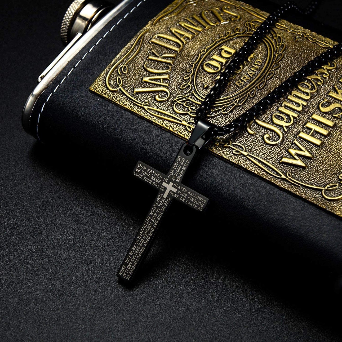 Cross Necklace for Men Cross Pendant STRENGTH Bible Verse Stainless Steel Necklace