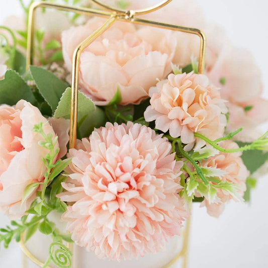 Artificial Flowers Fake Peony Silk Hydrangea Flower with Vase Flower Décor Arrangements for Wedding Decoration Table Centerpieces(Pink with Vase Set)