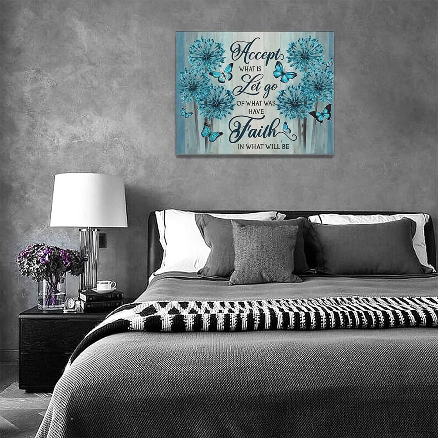 Bathroom Dandelion Wall Art Butterfly Dandelion Motivational Quotes Pictures Paintings Canvas Prints Framed Modern Artwork Home Decor for Office Living Room Bedroom Bathroom Kitchen 16"X12"