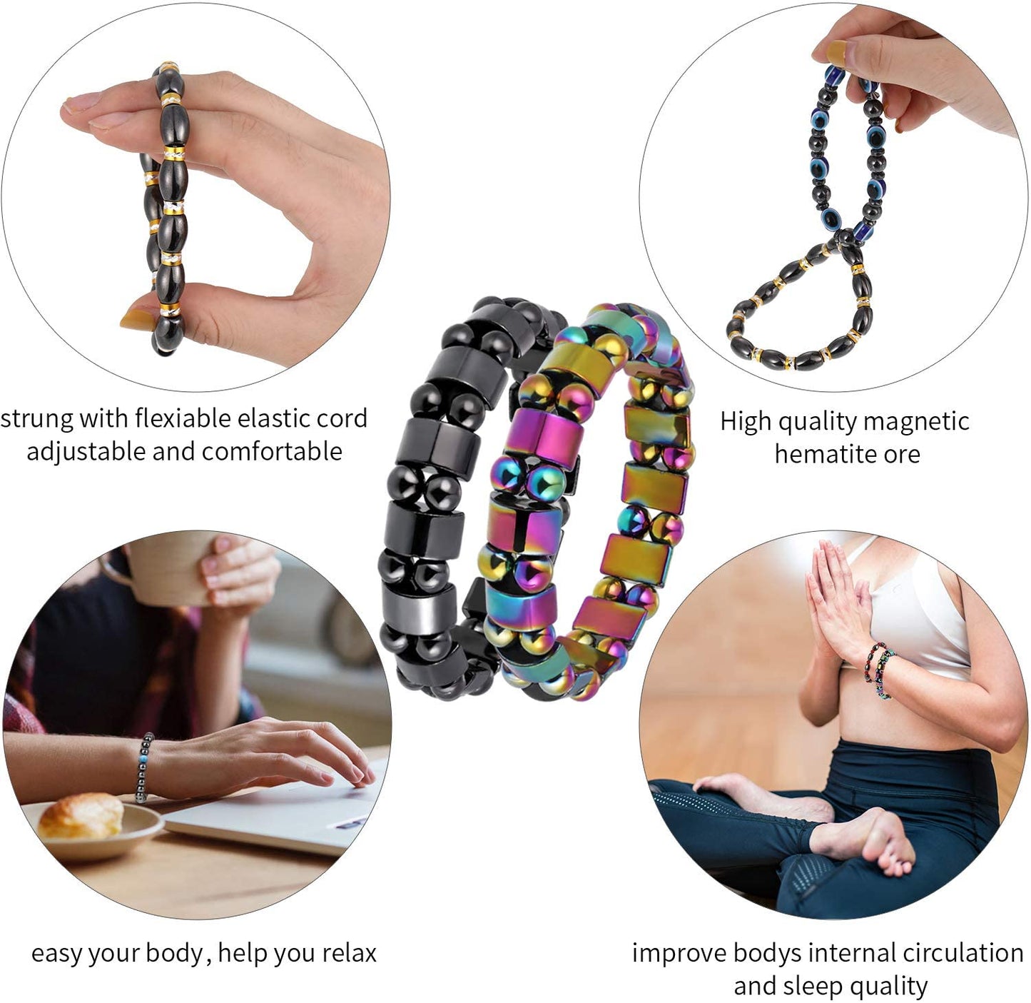 10 Pieces Magnetic Hematite Bracelets for Men Women Magnetic Bracelet Magnet Therapy Bracelet for Arthritis and Joint,10 Styles