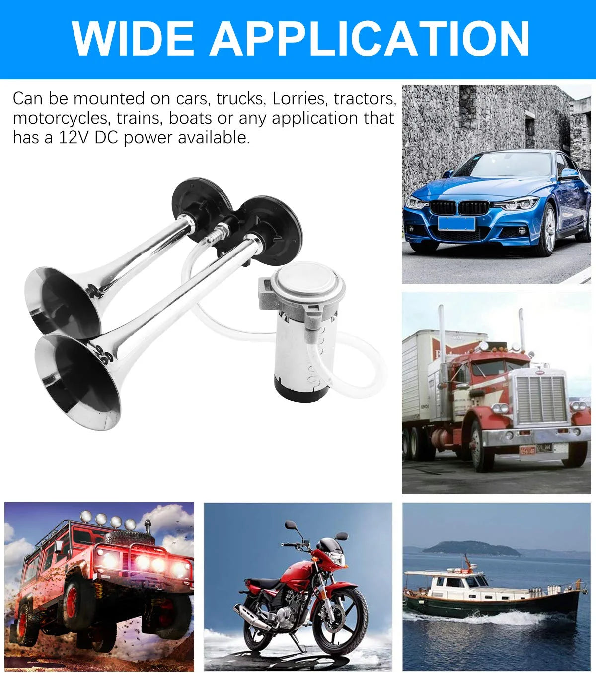 Air Horn for Truck Boats Car, 150DB Super Loud Train Horns Kit with 120 PSI Air Compressor (Silver, Dual)