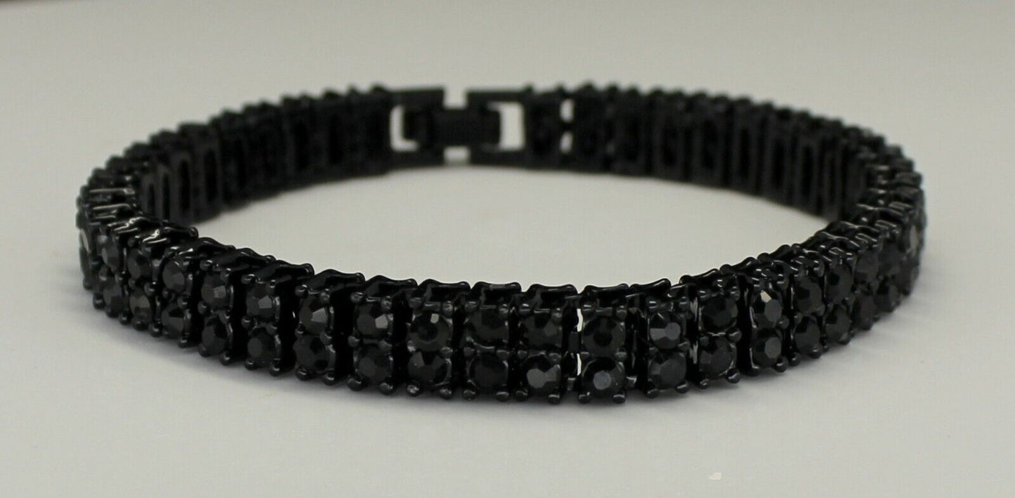 Mens Womens 2 Row Cz Tennis Bracelet 14K Gold Plated 8 Inch