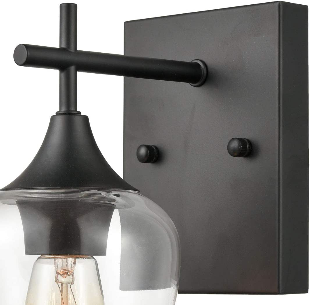 Industrial Glass Wall Sconces Lighting 2-Pack Bathroom Vanity Light Black Finish