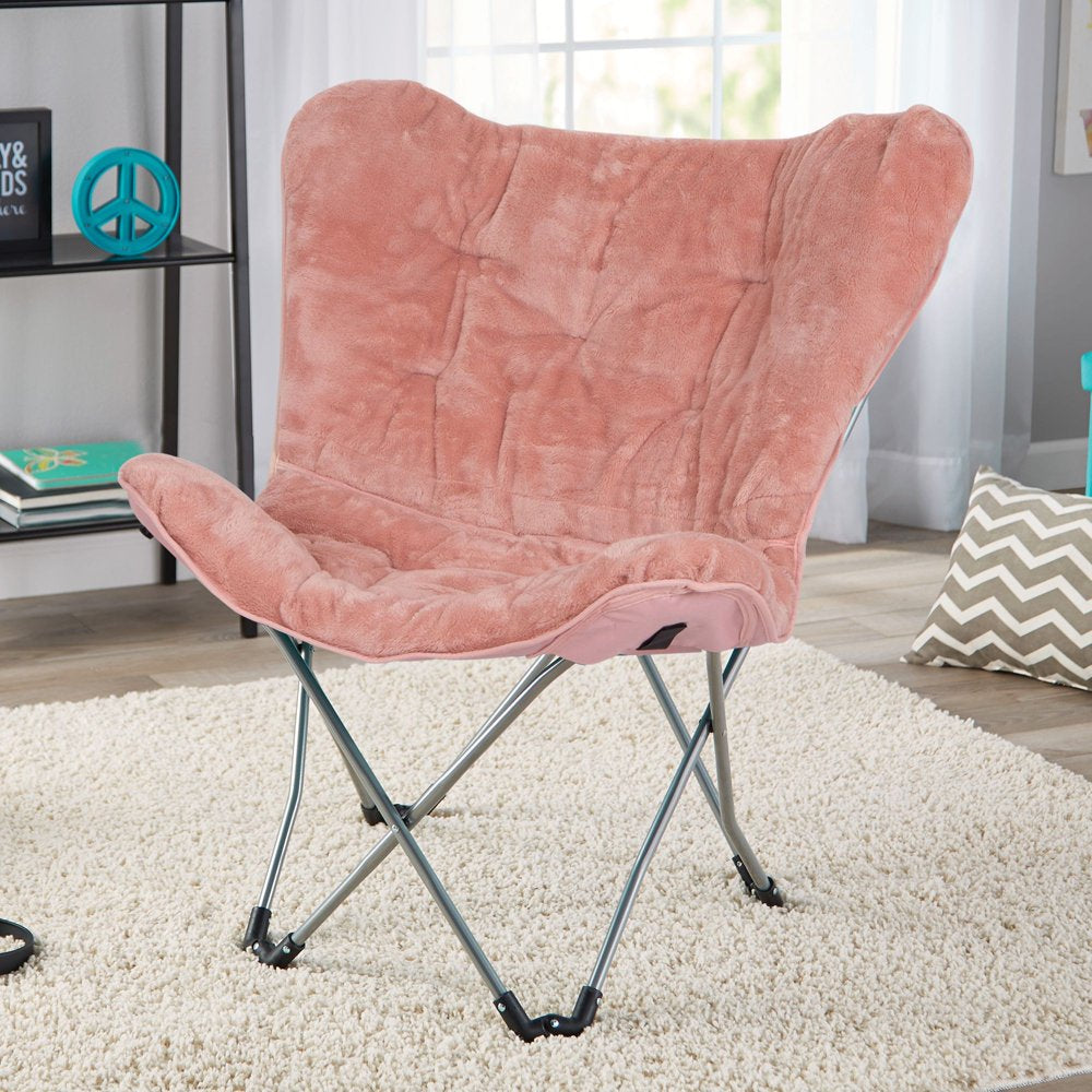 Mainstays Faux Fur Butterfly Folding Chair, Pink