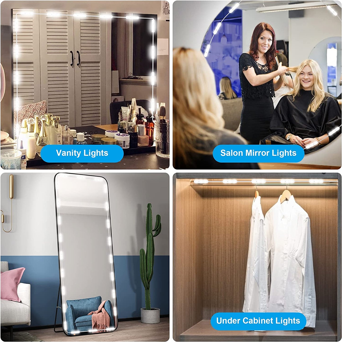 Hollywood Glam Led Vanity Lights Kit, 14Ft Dimmable Vanity Mirror Lights, Full Body Mirror & Bathroom Mirror Lighting, Plug in Floor Mirror Light with Power Supply (Mirror Not Inlcuded)