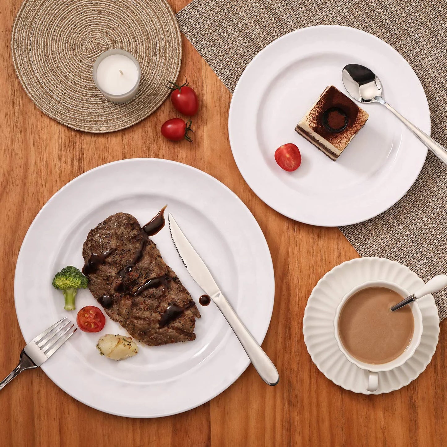 Dinnerware Set, 18-Piece Melamine Dishes Set, Dinner Service for 6 with Bowls and Salad Dinner Plates, White