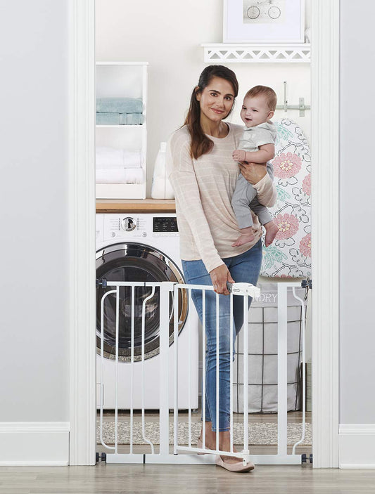 Easy Step 38.5-Inch Wide Walk Thru Baby Gate, Includes 6-Inch Extension Kit, 4 Pack Pressure Mount Kit, 4 Pack Wall Cups and Mounting Kit