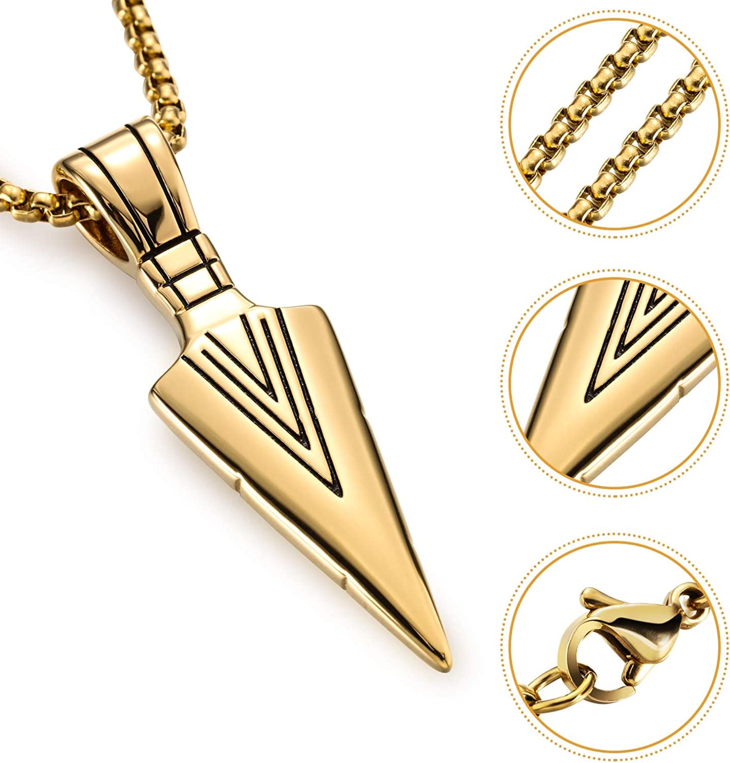3 Pieces Christmas Stainless Steel Pendant Chain Necklace Spearpoint Necklace
