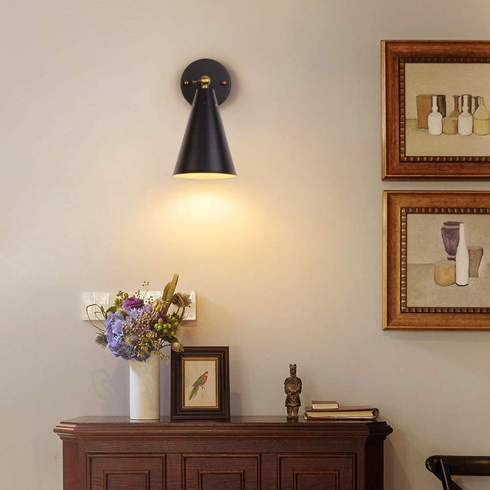 Modern Black Wall Sconces Lighting, 2 Pack Gold Rustic Wall Sconce Fixture Farmhouse Wall Lamp Simplicity Bronze Finish Arm Swing Industrial Wall Lights for Bedroom,Living Room,Reading,Kitchen