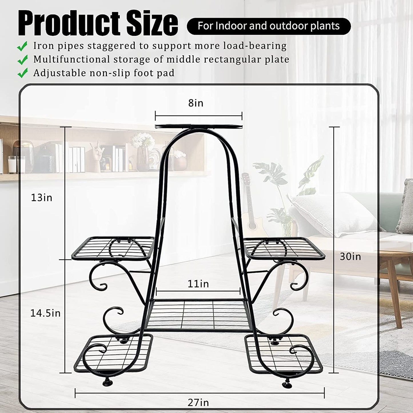 Metal Plant Stand Indoor Outdoor Multiple 6 Tier Tall Corner Flower Pot Holder Stands Shelf Rack Wrought Iron Tiered Planter Shelves for Patio, Living Room, Garden, Balcony, Black