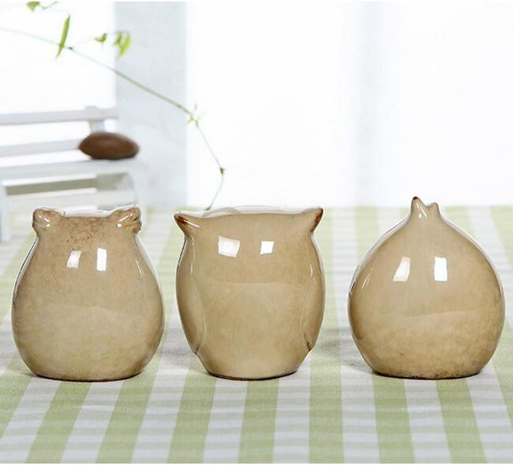 ® Set of 3 Pcs - Small Wise Owls Figurine House Warming Gift Tabletop Shelf Ceramic Home Decorative Collectible Figurine Statues (Beige (Set of 3 Pcs))