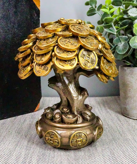 Ebros Feng Shui Gold Tree Statue Golden Money Coin Tree of Wealth and Abundance Decor Talisman Figurine