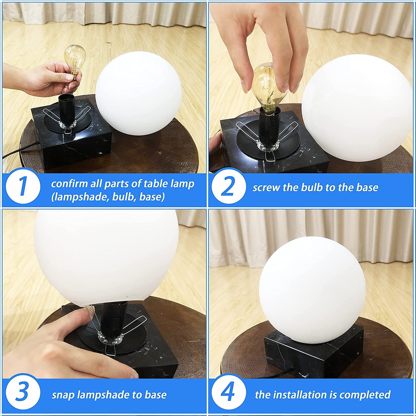 Modern Industrial Table Lamp, Unique Bedside Nightstand Desk Lamp with Glass Shade and Marble Base for Bedroom, Living Room, Office Study, Decoration (Include Bulb G45)