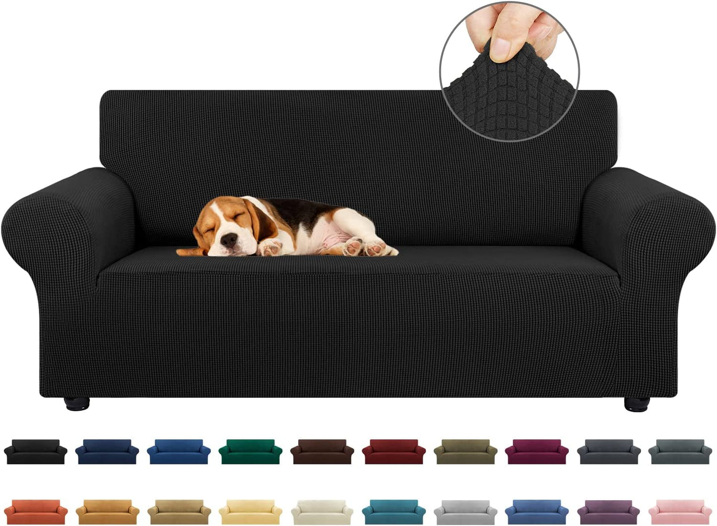 Stretch Loveseat Sofa Cover Slipcover ,Couch Covers for 2 Cushion Couch Sofa (55"-79") Furniture Protector Sofa with Elastic Bottom for Kids,Dog. Jacquard Small Checked (Medium,Black)