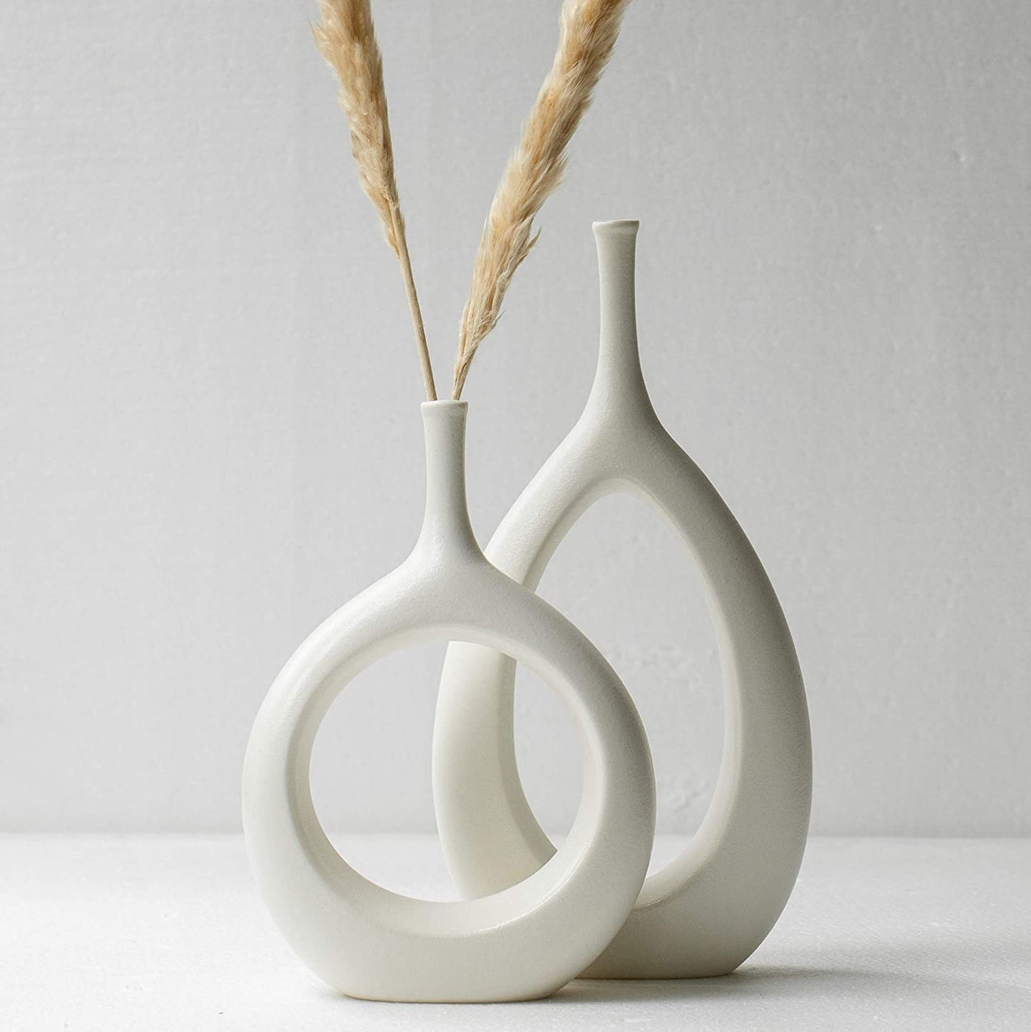 Ceramic Vase 2 Pack, White Modern Bud Vase, Ceramic Modern Vase Decor, Sculpture Decor, Fire Place Decoration, Mid Century Modern, Dia