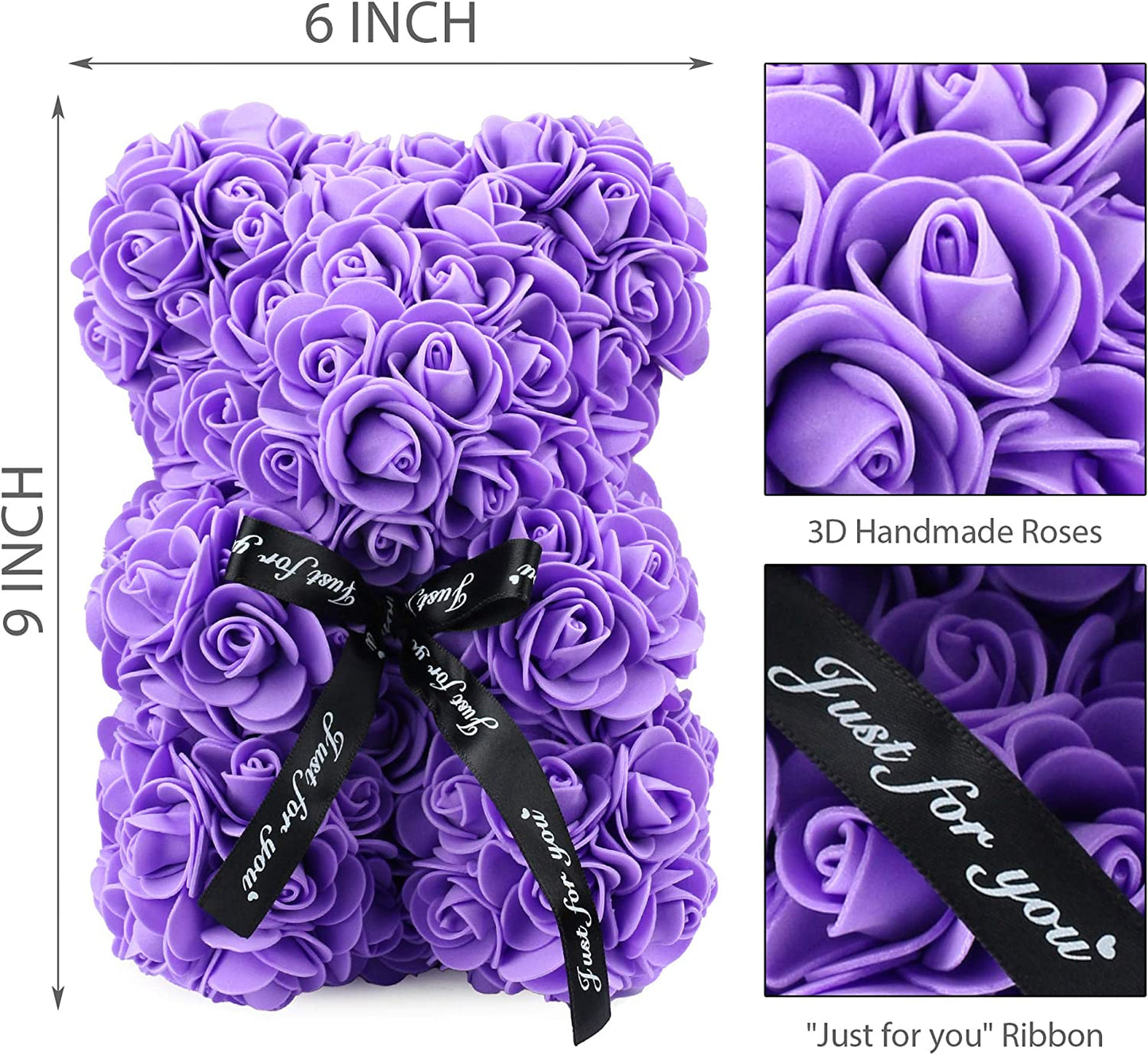 Artificial Flowers Bear for Anyone Love,Flower Gift for Her,Artificial Flowers Forever Bear,Romantic Gift for Her,Valentines,Mother,Anniversary, Birthday ,Wedding,Unique Clear Gift Box