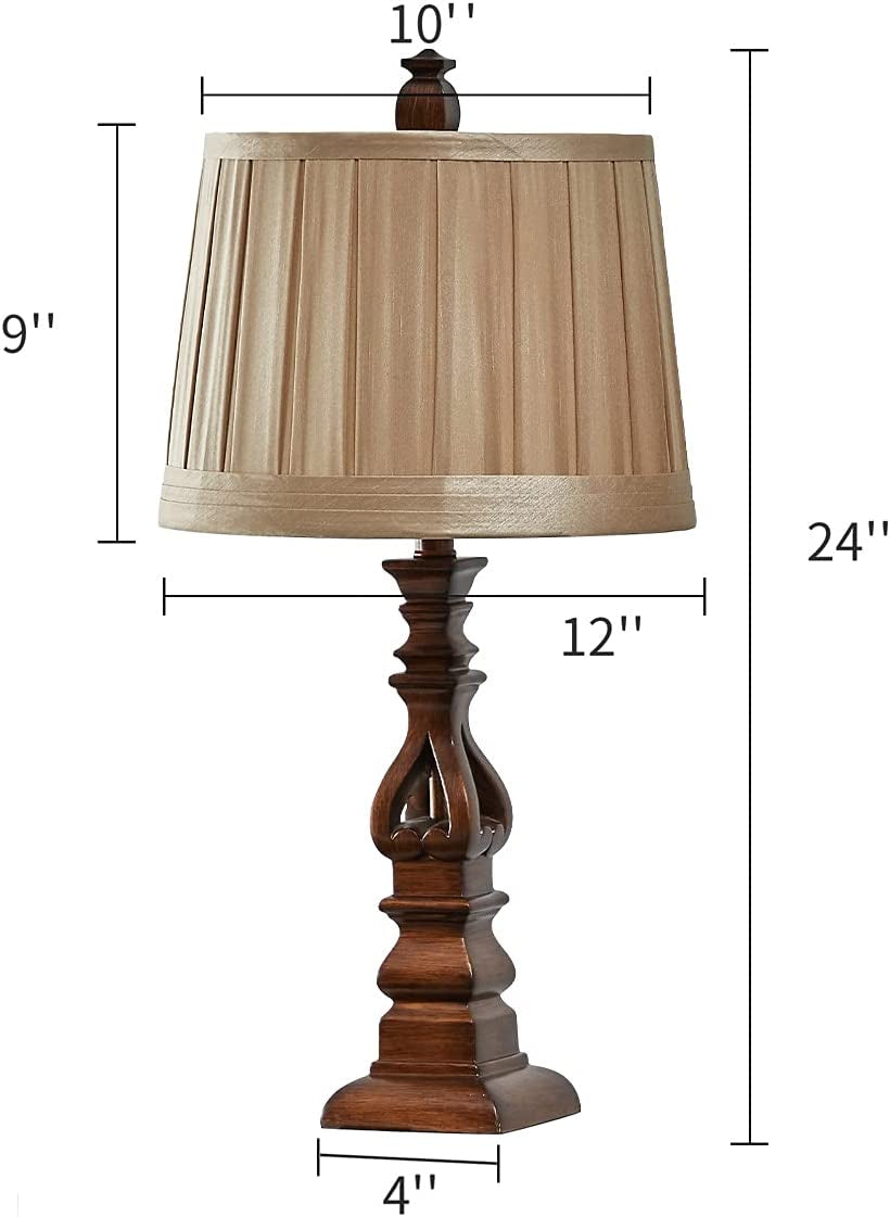 24" Table Lamp Set of 2 for Living Room Bedside Table Desk Lamps for Bedroom Kids Room Office Rustic Table Lamps Resin Brown