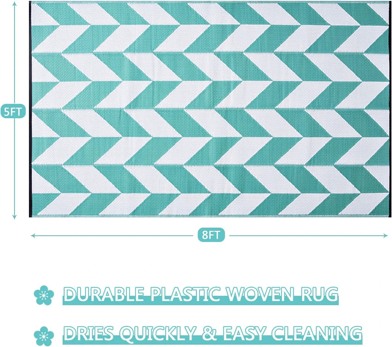 Teal Outdoor Rug Camping Rug 5X8 Reversible Plastic Straw Rug Waterproof Modern Floor Mat Area Rug for Patio,Backyard, Rv Rugs for Outside